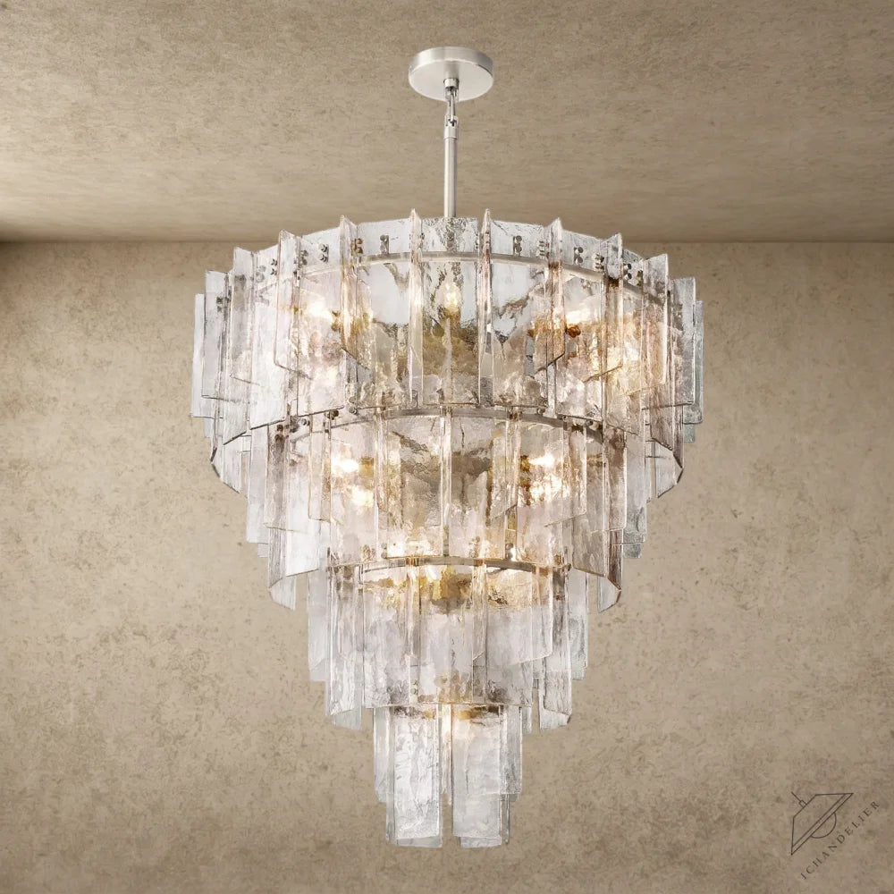 37" / Nickle Lattice Clear Glass Tiered Round Chandelier 36", 47"