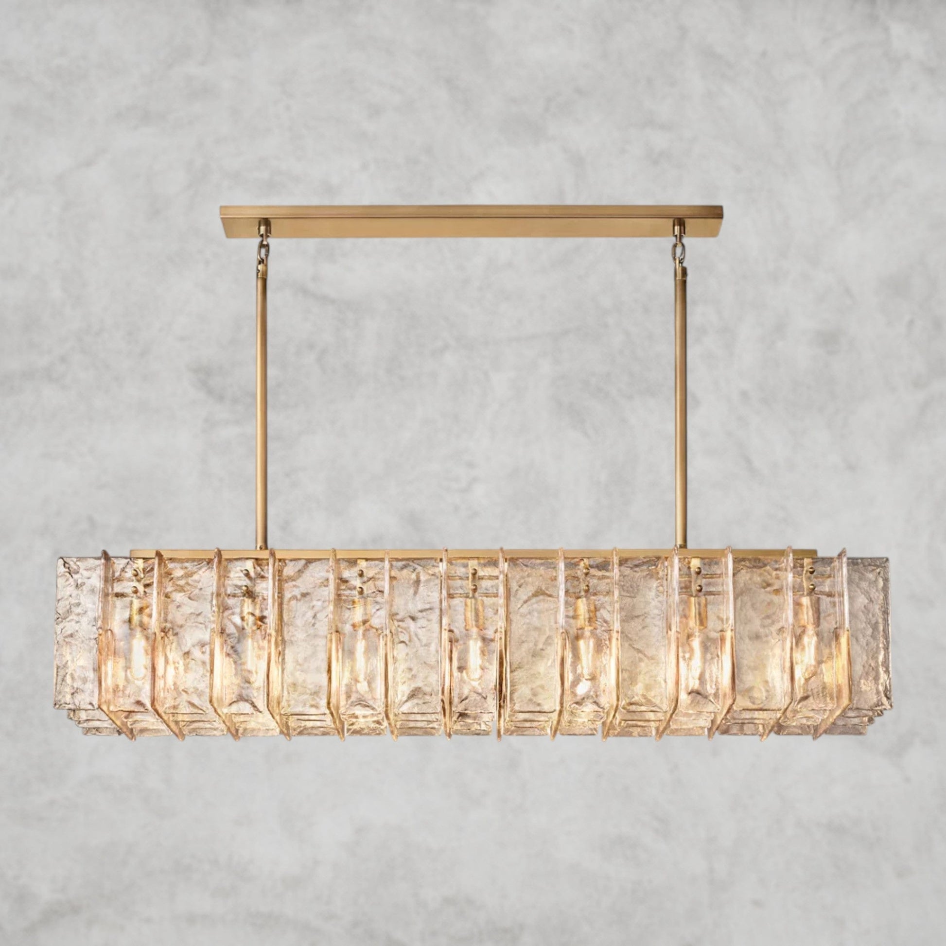 67" / Brass Lattice Smoke Glass Linear Chandelier 49", 67"