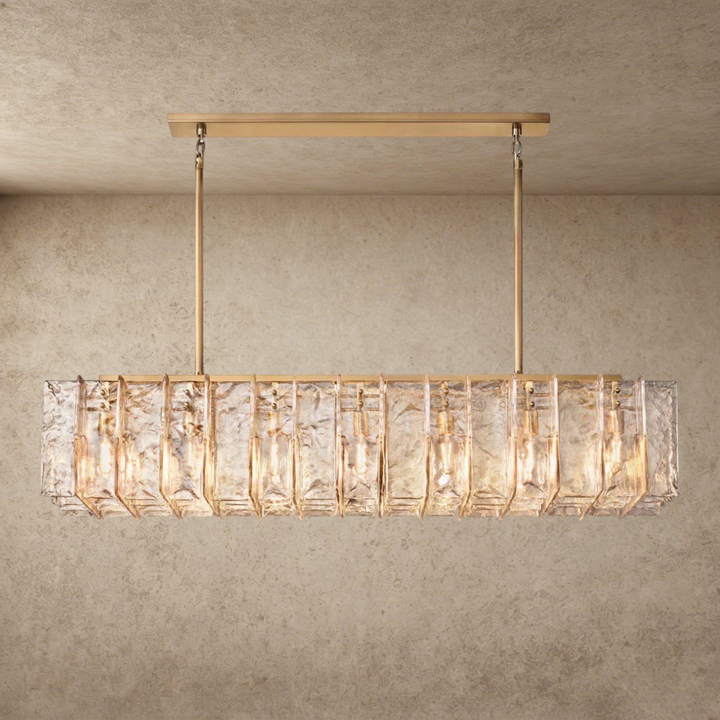 67" / Brass Lattice Smoke Glass Linear Chandelier 49", 67"