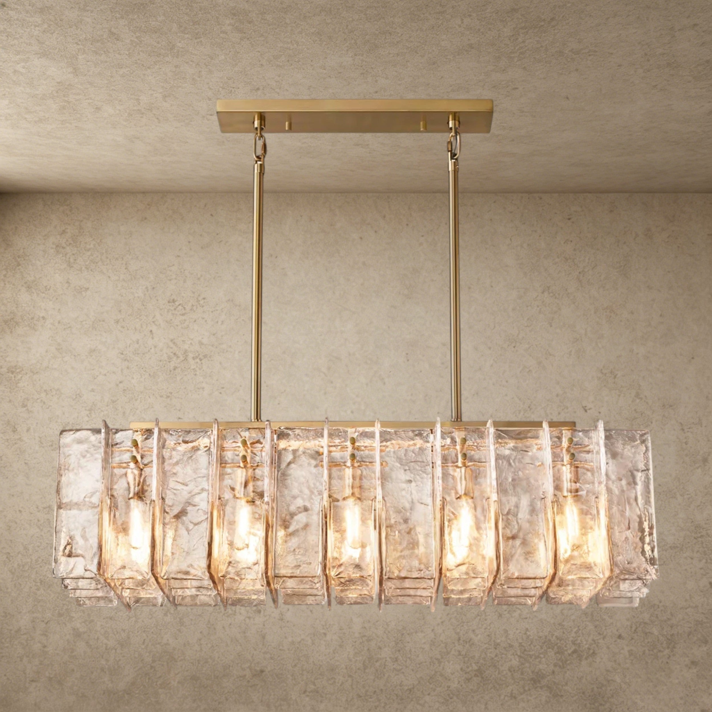 49" / Brass Lattice Smoke Glass Linear Chandelier 49", 67"