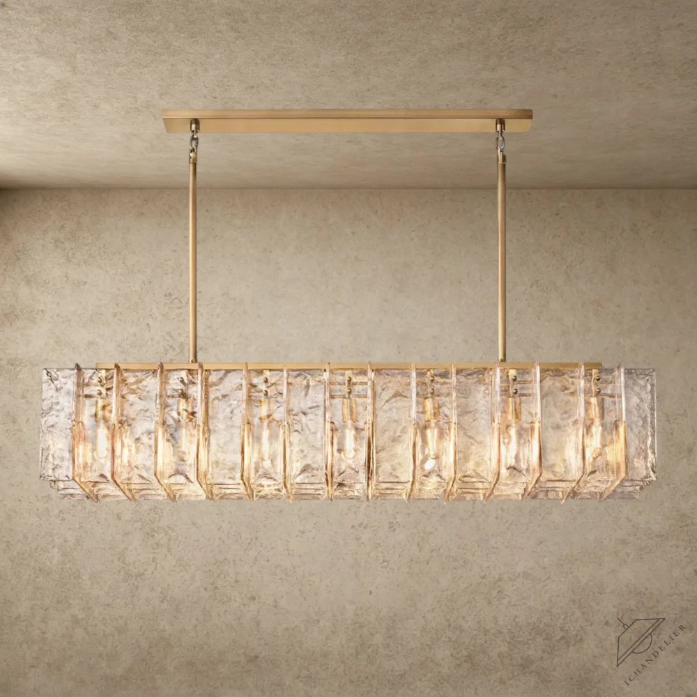 67" / Brass Lattice Smoke Glass Linear Chandelier 49", 67"