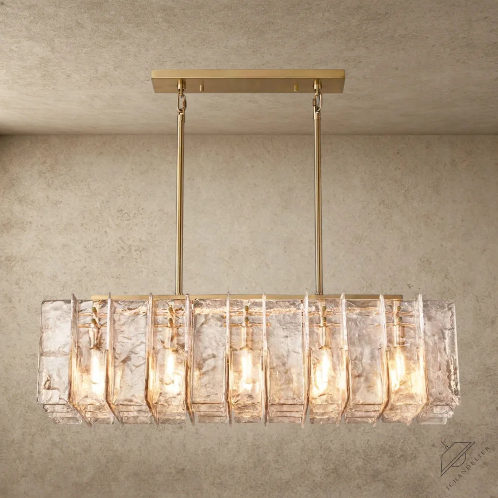 49" / Brass Lattice Smoke Glass Linear Chandelier 49", 67"