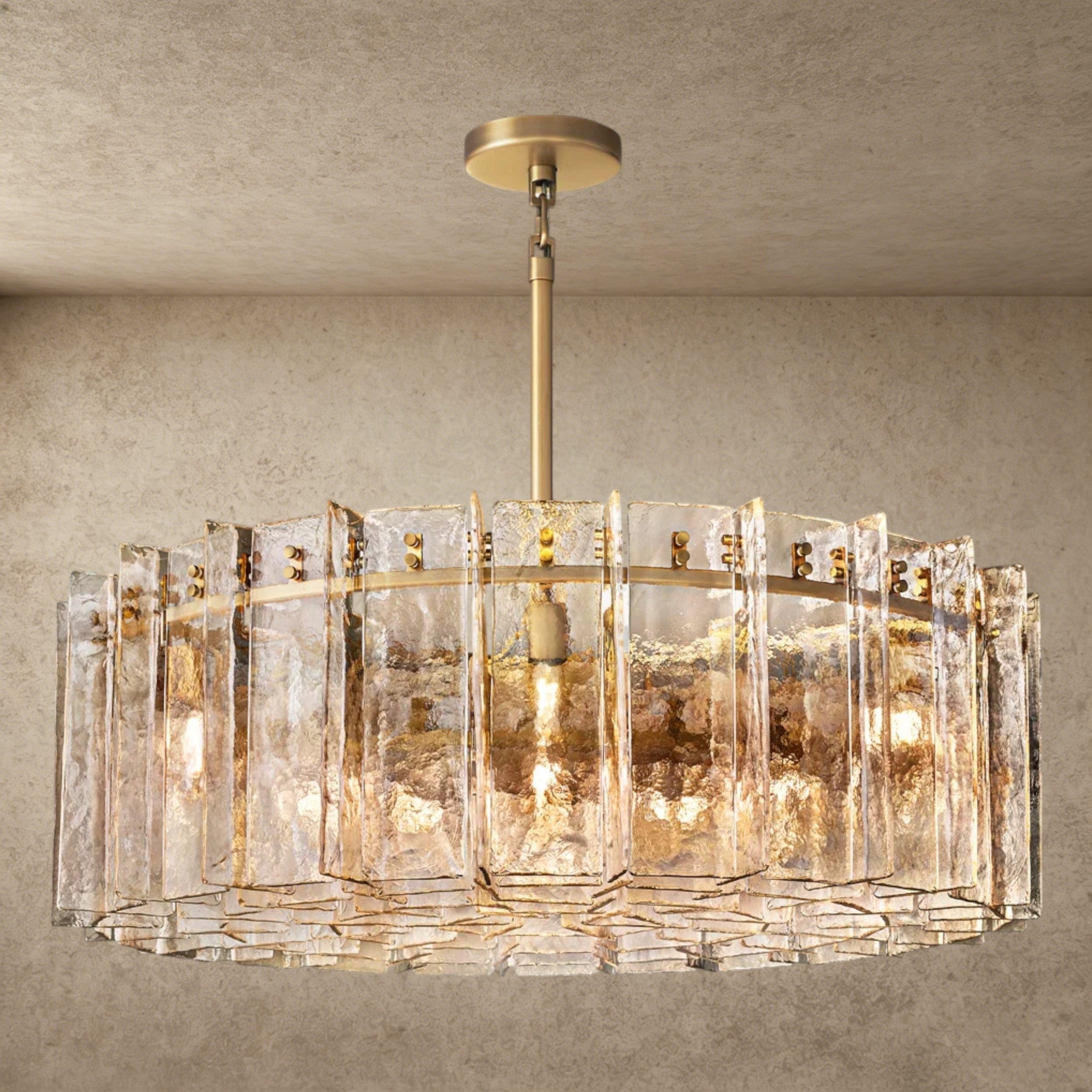 48" / Brass Lattice Smoke Glass Round Chandelier 37", 48"