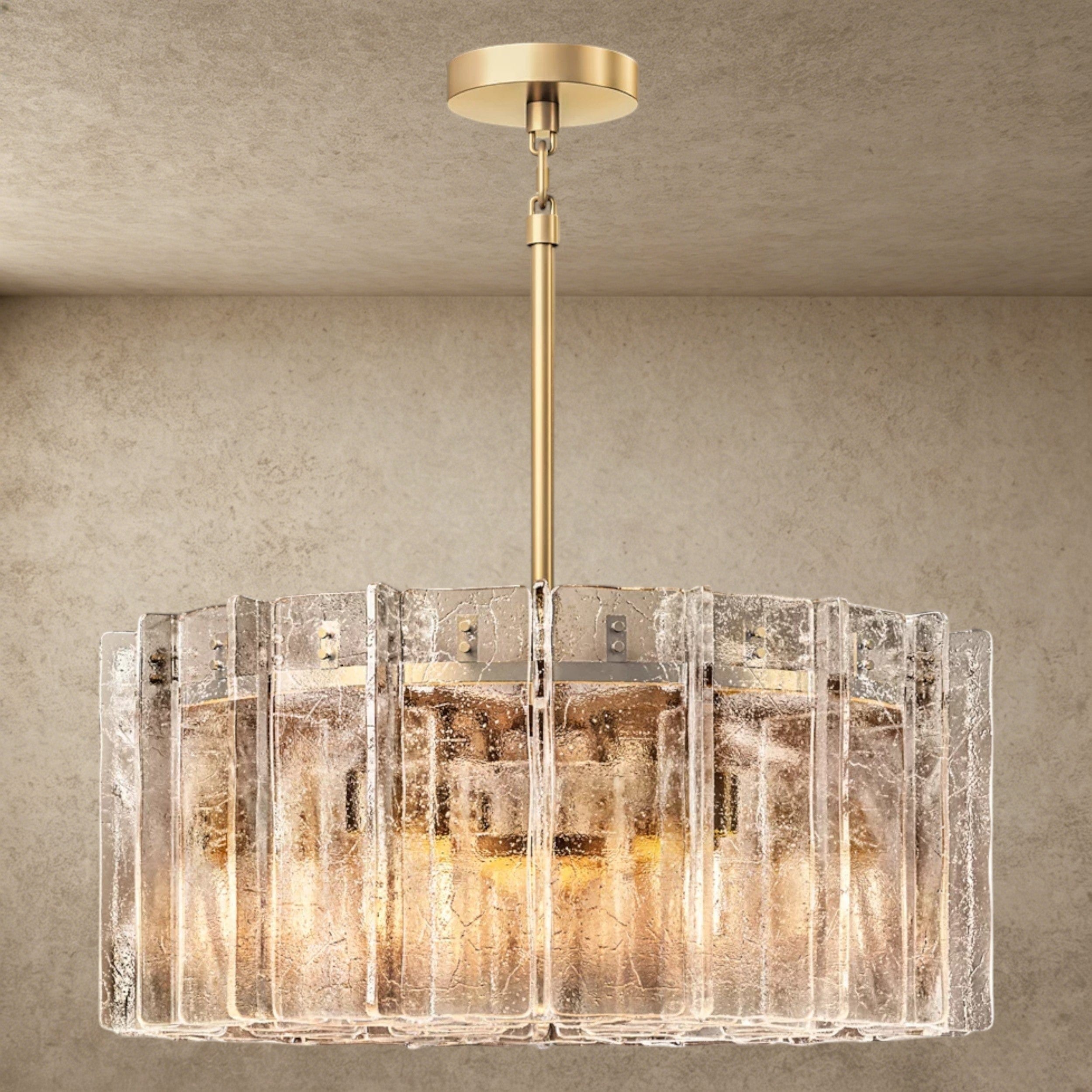 37" / Brass Lattice Smoke Glass Round Chandelier 37", 48"