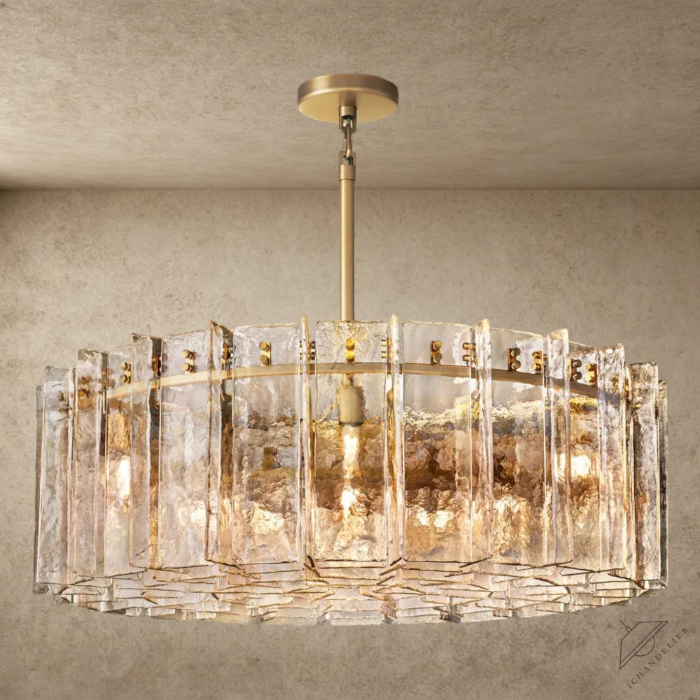 48" / Brass Lattice Smoke Glass Round Chandelier 37", 48"