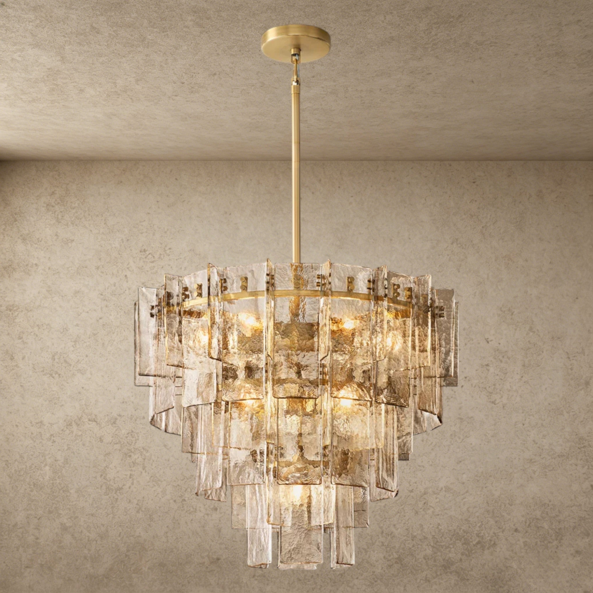 36" / Brass Lattice Smoke Glass Tiered Round Chandelier 36", 47"