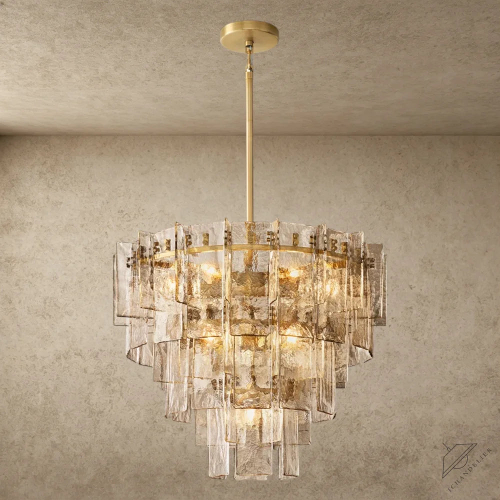 36" / Brass Lattice Smoke Glass Tiered Round Chandelier 36", 47"