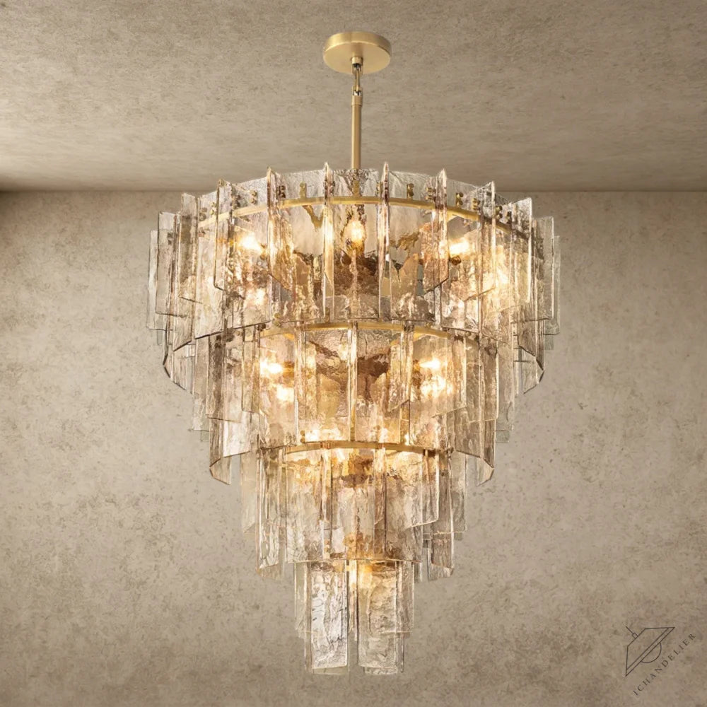 47" / Brass Lattice Smoke Glass Tiered Round Chandelier 36", 47"