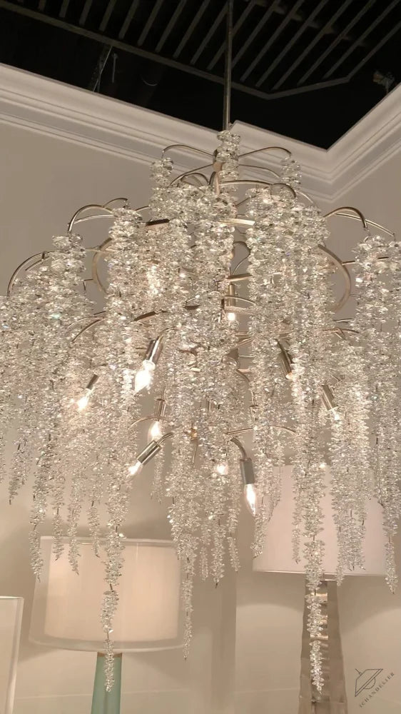 Large Transparent metal frame Light Luxury Elegant Sliver Flower Branch Chandelier For Living/Dinning/Bedroom Room/Hallway