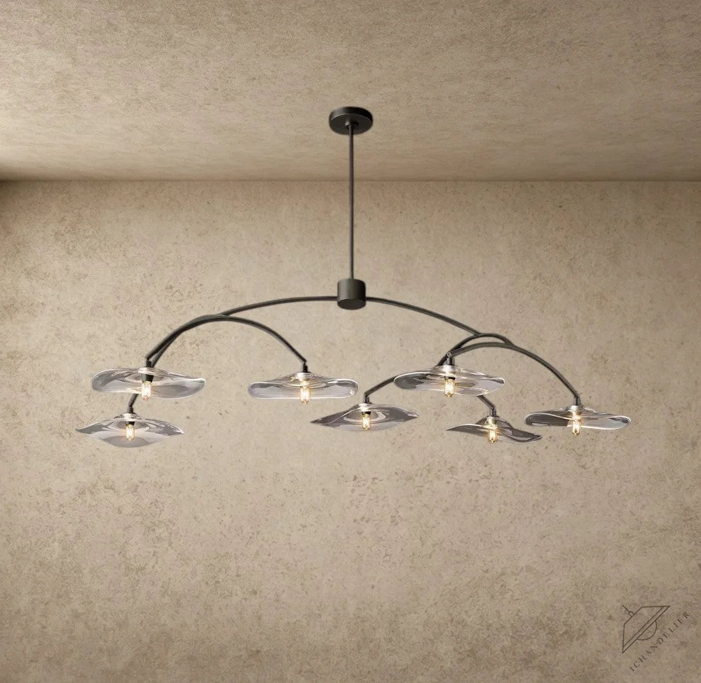 ichandelier Lily clear glass round chandelier with hand-blown petal shades and curved steel frame