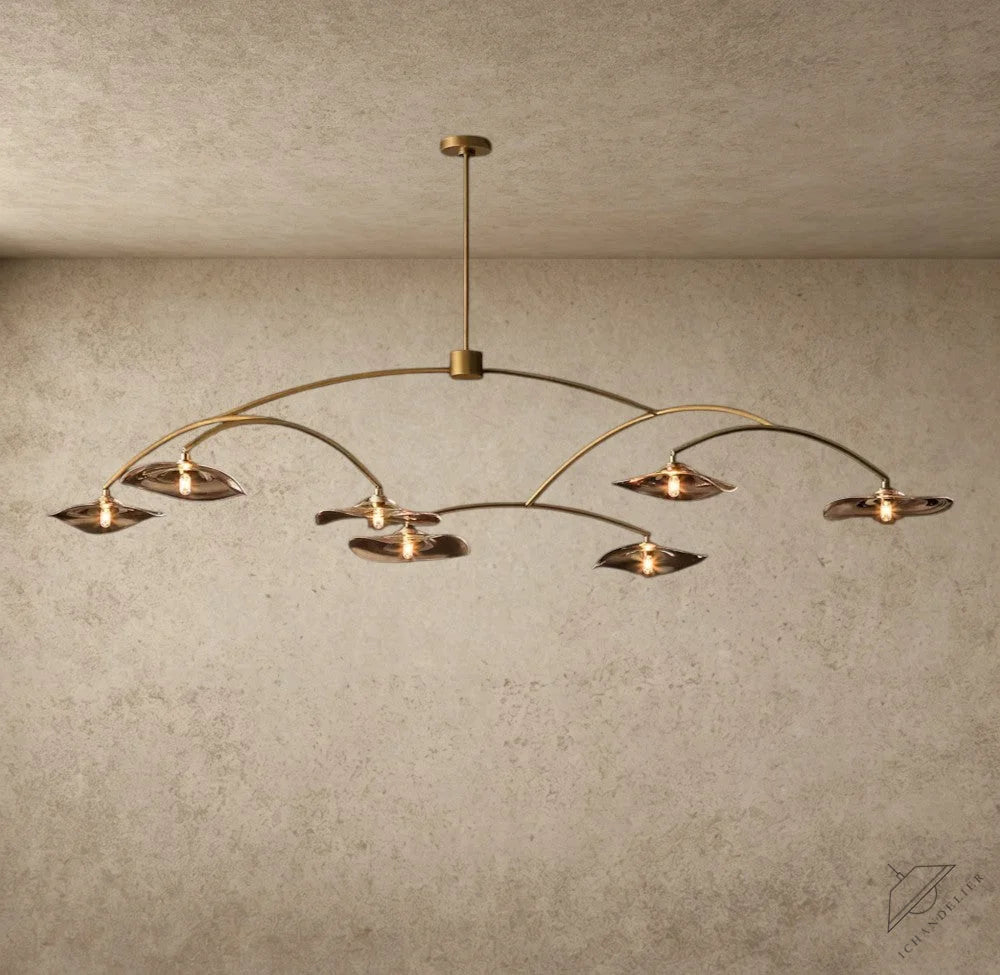 ichandelier Lily Smoke Glass Round Chandelier with curved steel frame and hand-blown petal lampshades