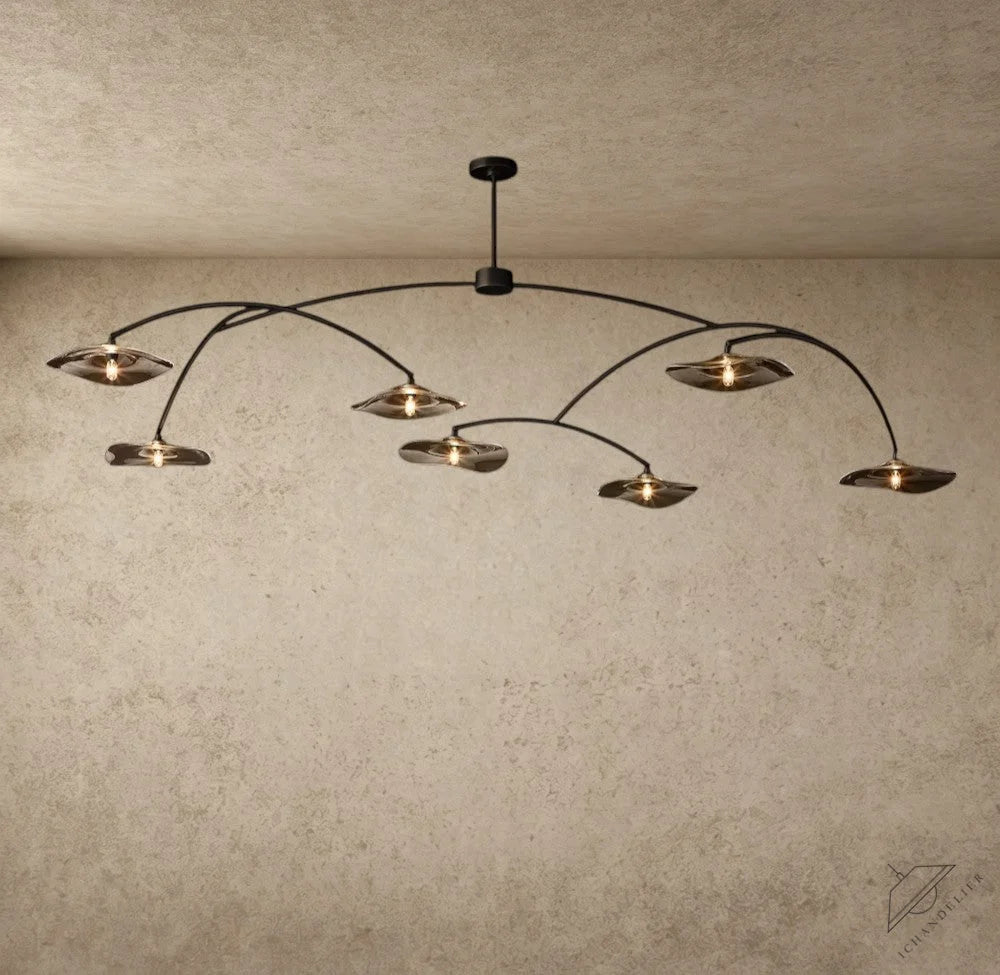 ichandelier Lily Smoke Glass Round Chandelier with 8 petal-shaped shades and black metal frame