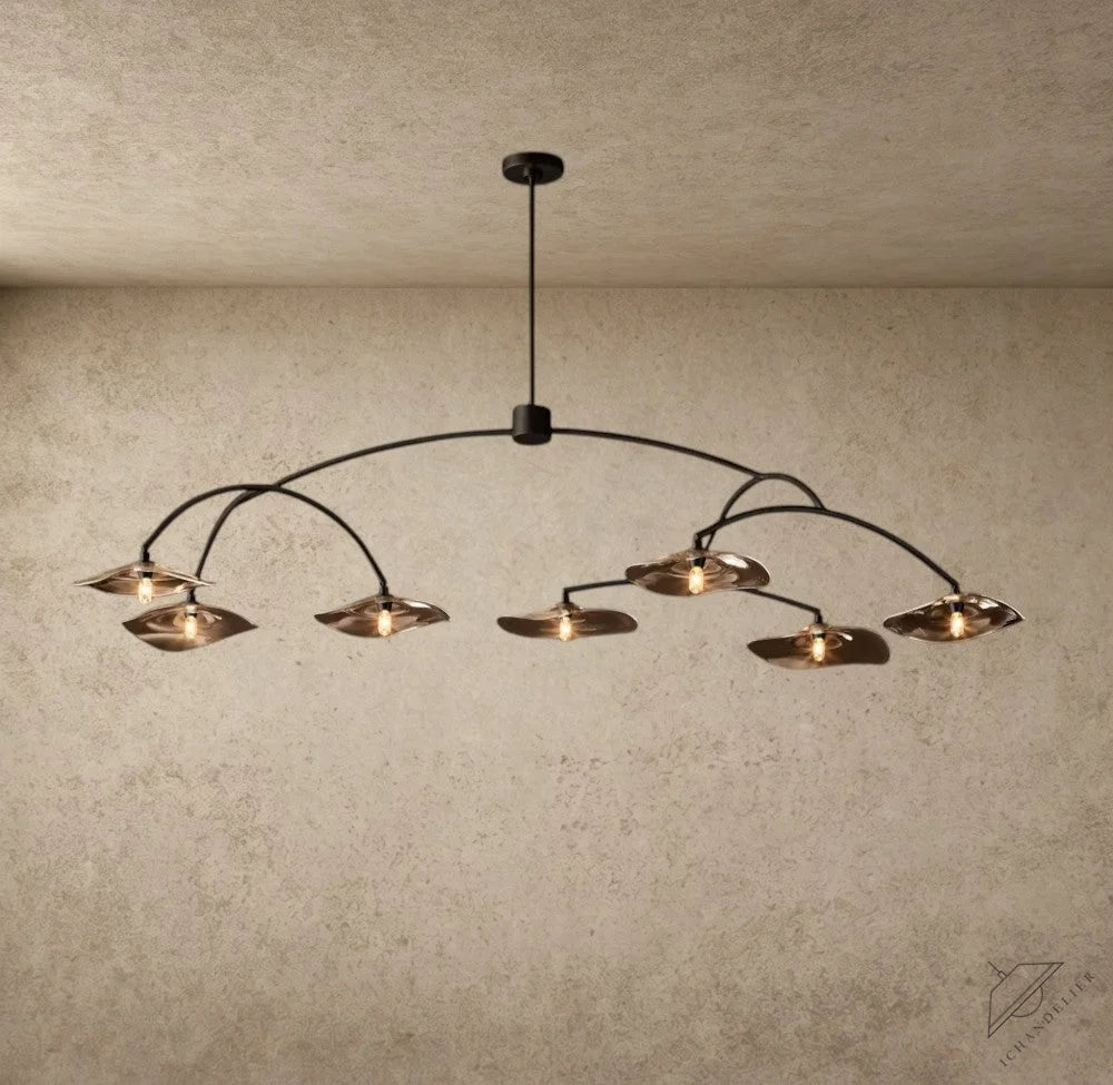 ichandelier Lily Smoke Glass Round Chandelier with 7 petal-shaped shades and curved steel frame