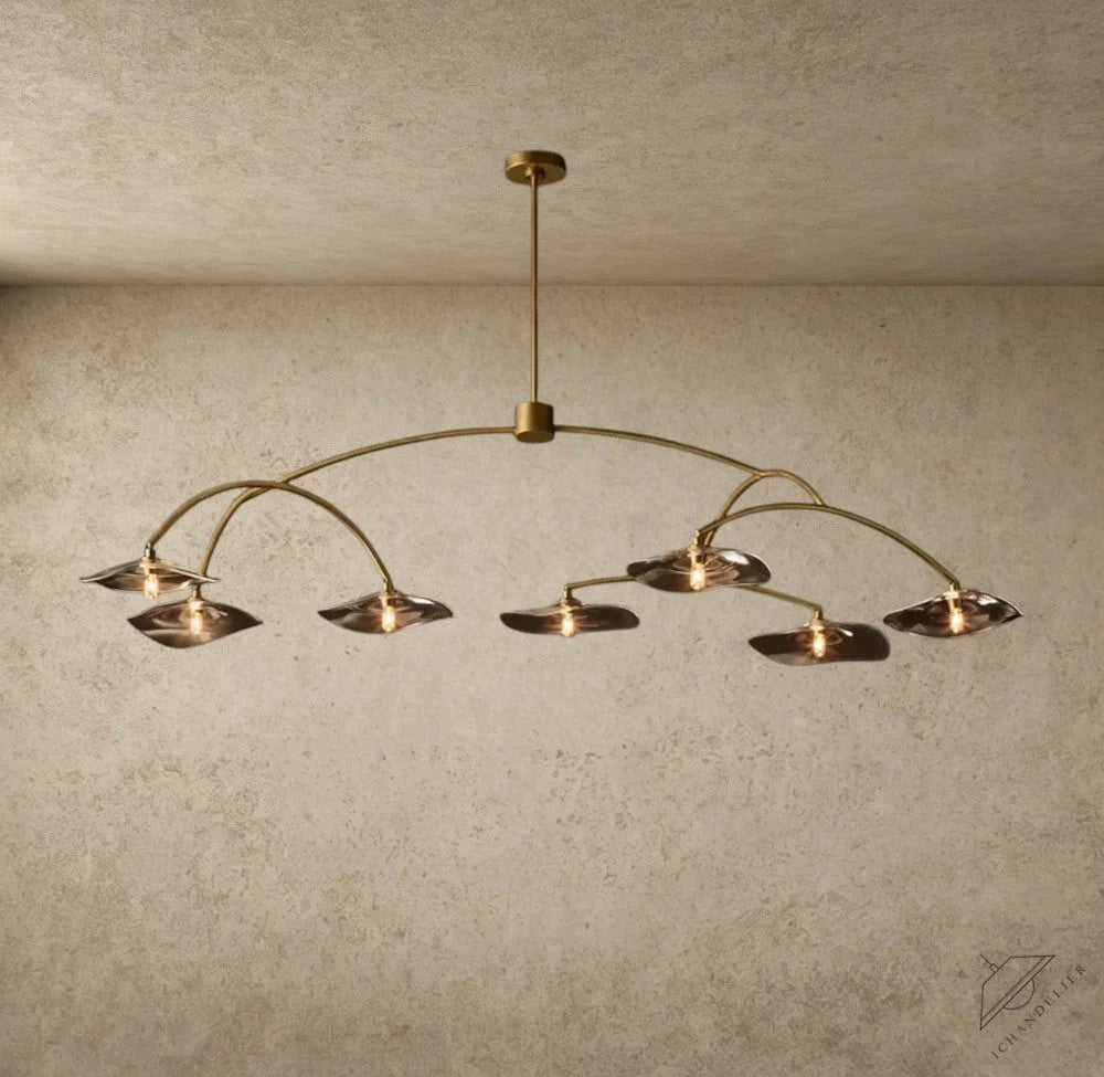 ichandelier Lily Smoke Glass Round Chandelier with 7 petal-shaped shades and brass frame