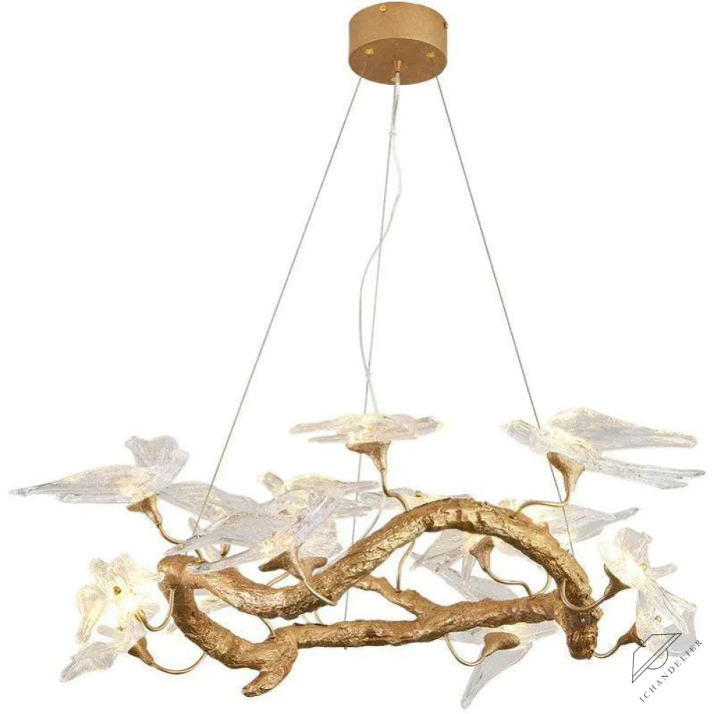 Lucky Bird Glass Branch Round Chandelier For Dining Room - thebelacan