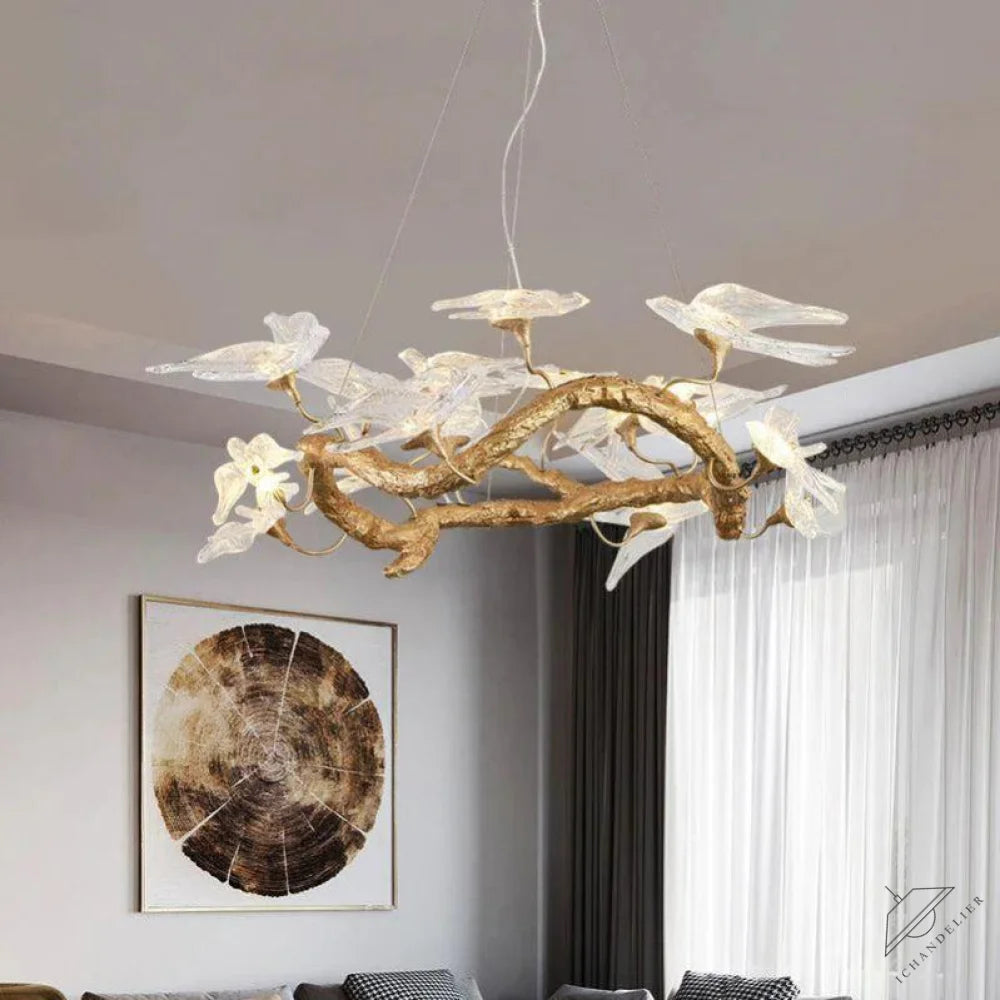 Lucky Bird Glass Branch Round Chandelier For Dining Room - thebelacan