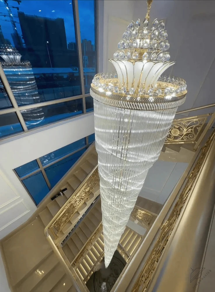 D31.5"*H102.4" Luxury Extra Long Crystal Chandelier for Villa/Staircase/Foyer