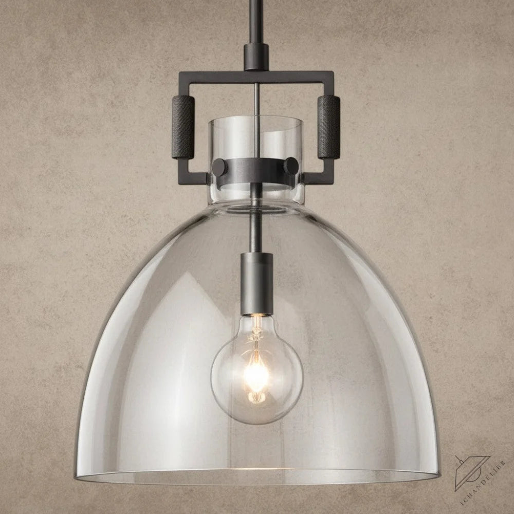ichandelier Machinist Glass Cloche Pendant, clear glass dome, exposed bulb, industrial style