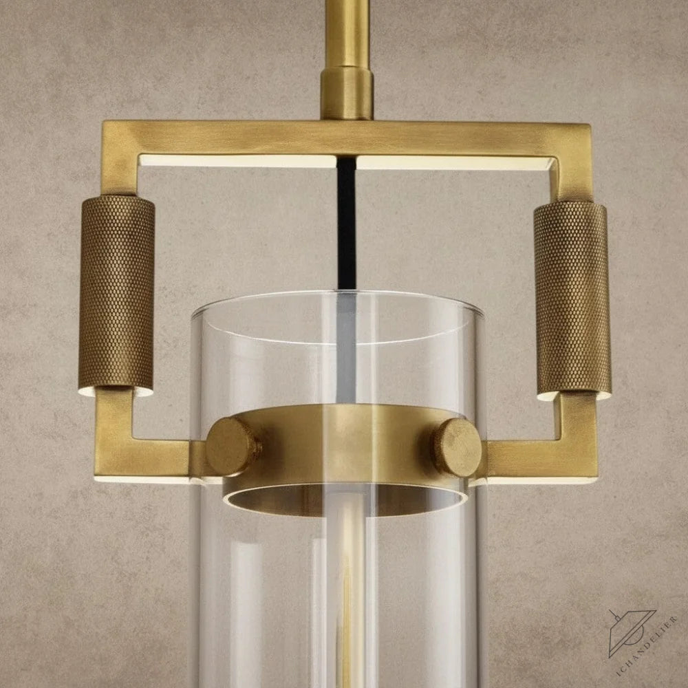 ichandelier Machinist Glass Cylinder Pendant 12 inch, 22 inch, brass finish, clear glass cylinder, industrial style