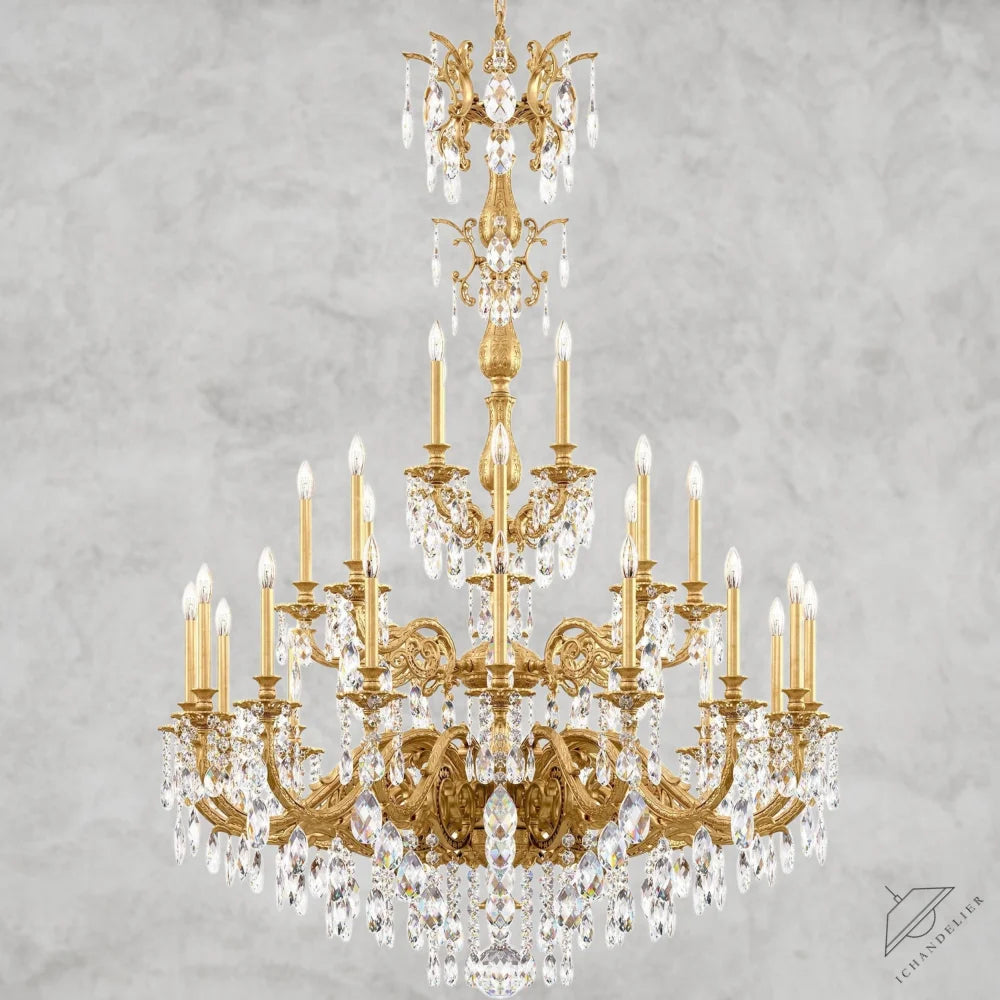 Heirloom Gold / Clear Heritage Crystal Milano 28-light Crystal Chandelier 50"