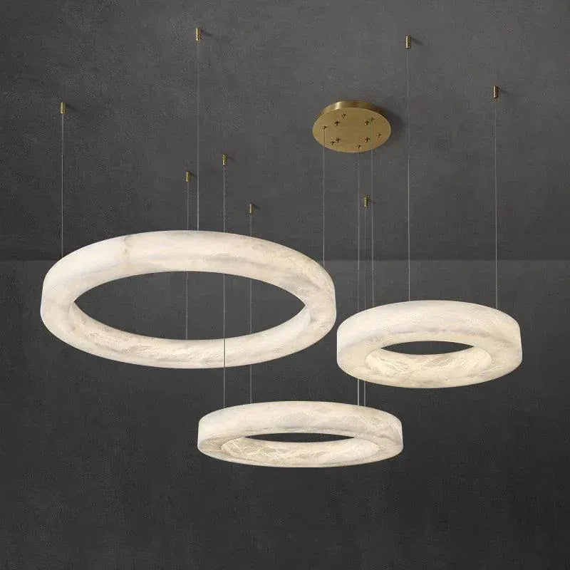 35.4" D Modern Aurora Alabaster Round Chandelier For Living Room 19.7", 27.6", 35.4"