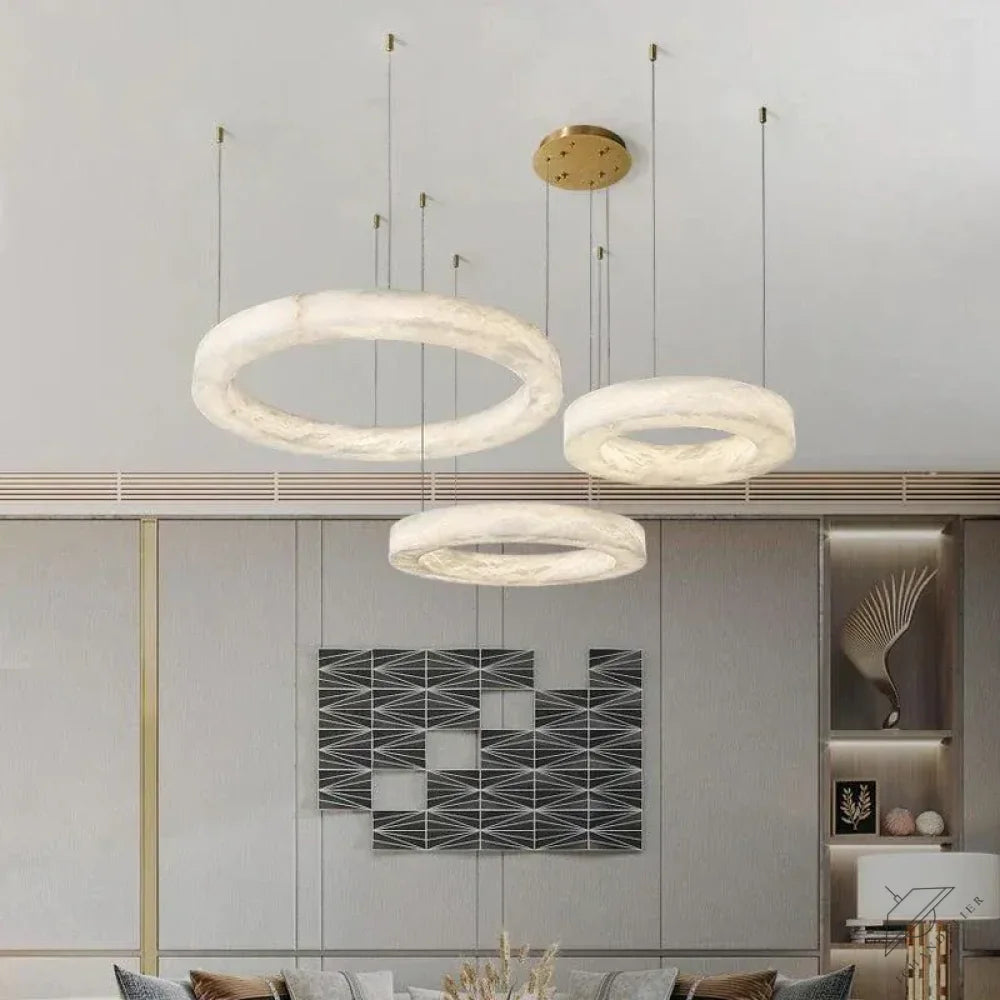 27.6" D Modern Aurora Alabaster Round Chandelier For Living Room 19.7", 27.6", 35.4"