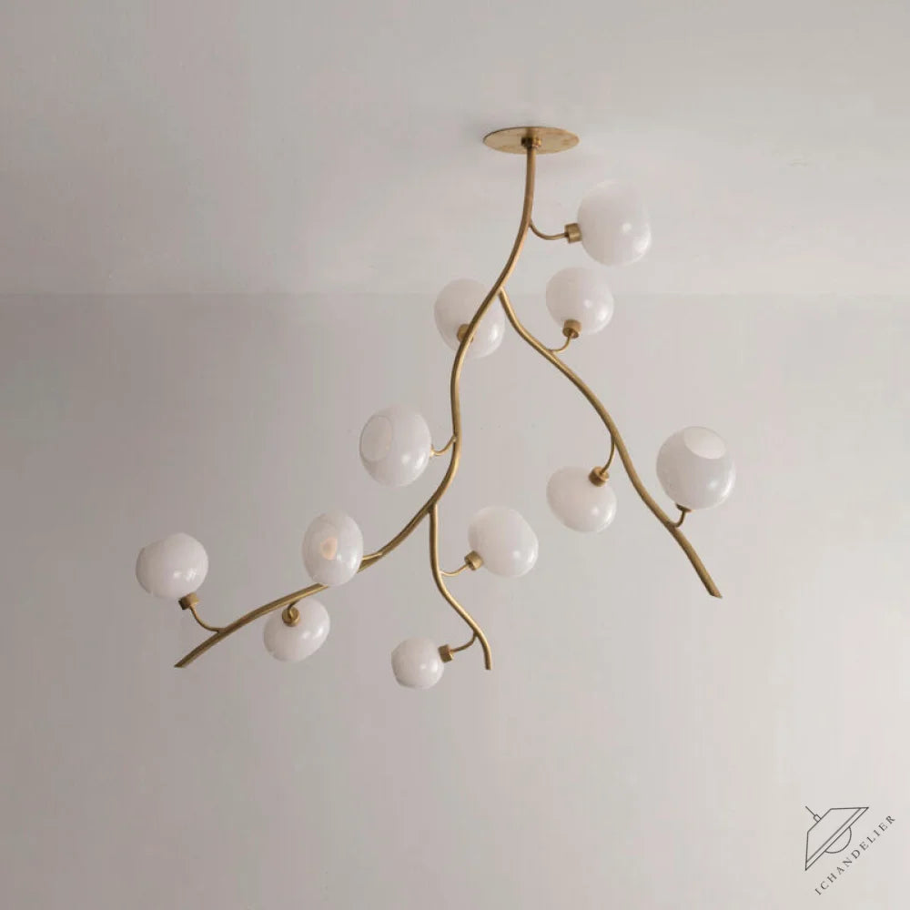 Modern Brass Branch Chandelier with Handcrafted Glass Globes