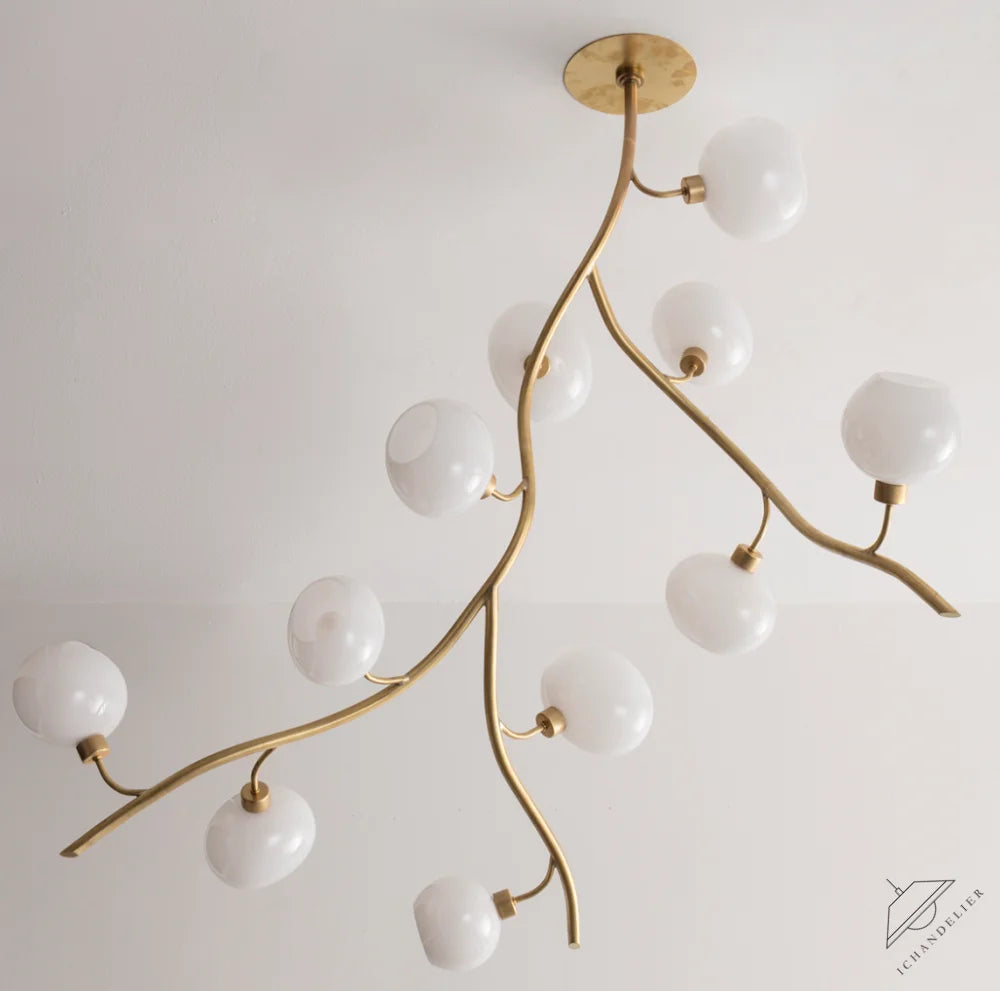 Modern Brass Branch Chandelier with Handcrafted Glass Globes