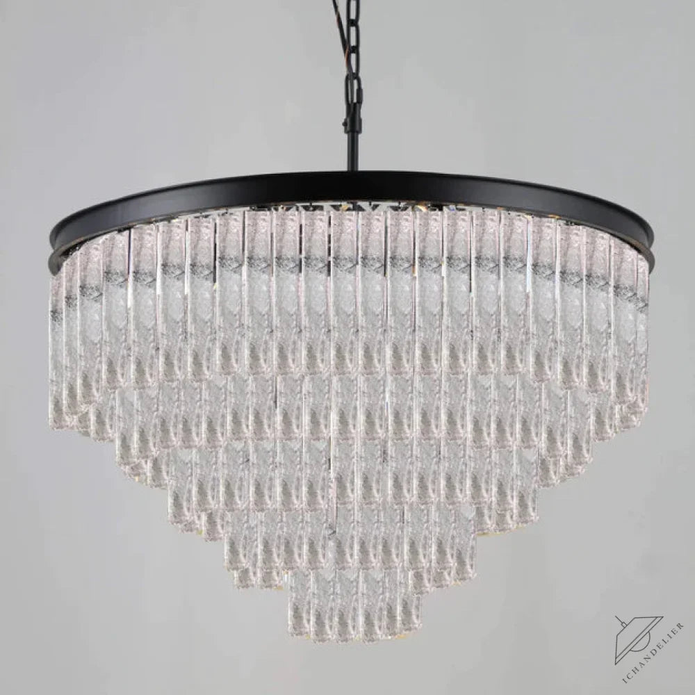 Modern Extra Large Multi-layers Round Cracked Textured Glass Chandelier for Living Room