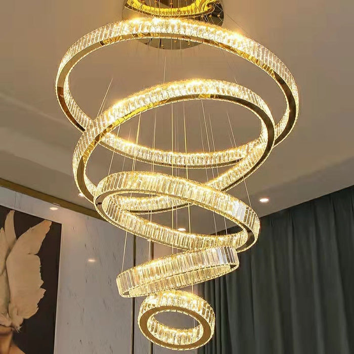 Modern Front Entryway Chandelier 3/4/5/6/7 Rings Crystal Gold/ Chrome Finish Ceiling Lamp