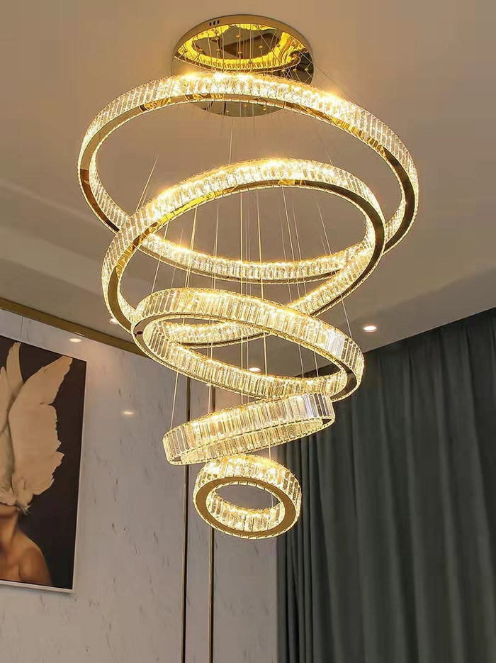 Modern Front Entryway Chandelier 3/4/5/6/7 Rings Crystal Gold/ Chrome Finish Ceiling Lamp