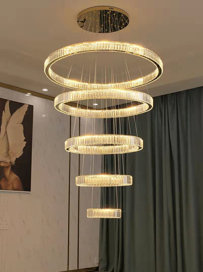 Modern Front Entryway Chandelier 3/4/5/6/7 Rings Crystal Gold/ Chrome Finish Ceiling Lamp