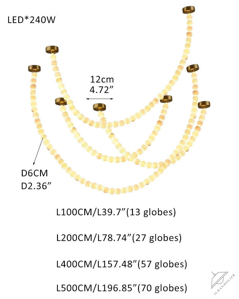 Modern LED Natural Alabaster Globes Beads Hanging Chandelier Indoor Lighting Fixture