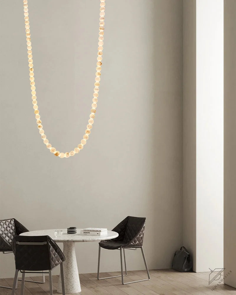 Modern LED Natural Alabaster Globes Beads Hanging Chandelier Indoor Lighting Fixture