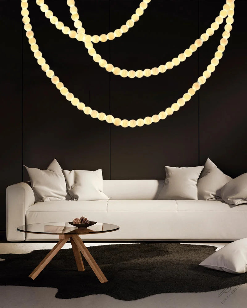 Modern LED Natural Alabaster Globes Beads Hanging Chandelier Indoor Lighting Fixture