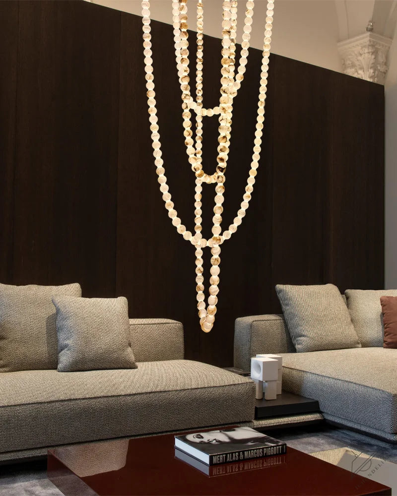 Modern LED Natural Alabaster Globes Beads Hanging Chandelier Indoor Lighting Fixture