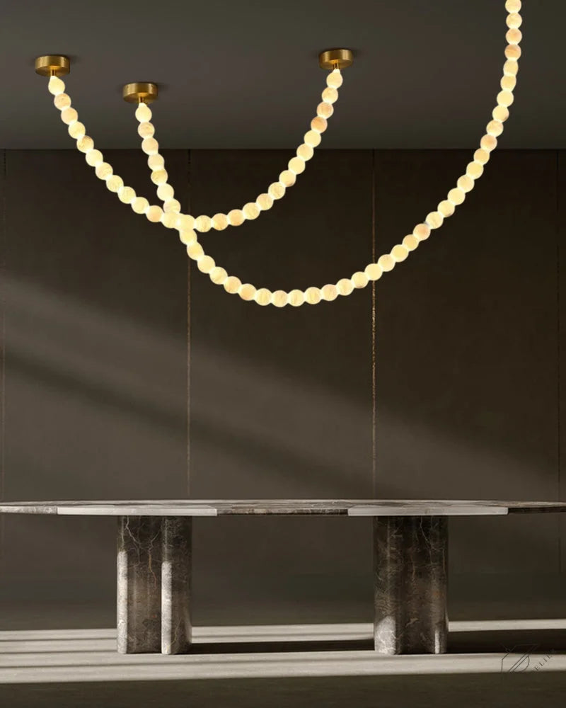 Modern LED Natural Alabaster Globes Beads Hanging Chandelier Indoor Lighting Fixture