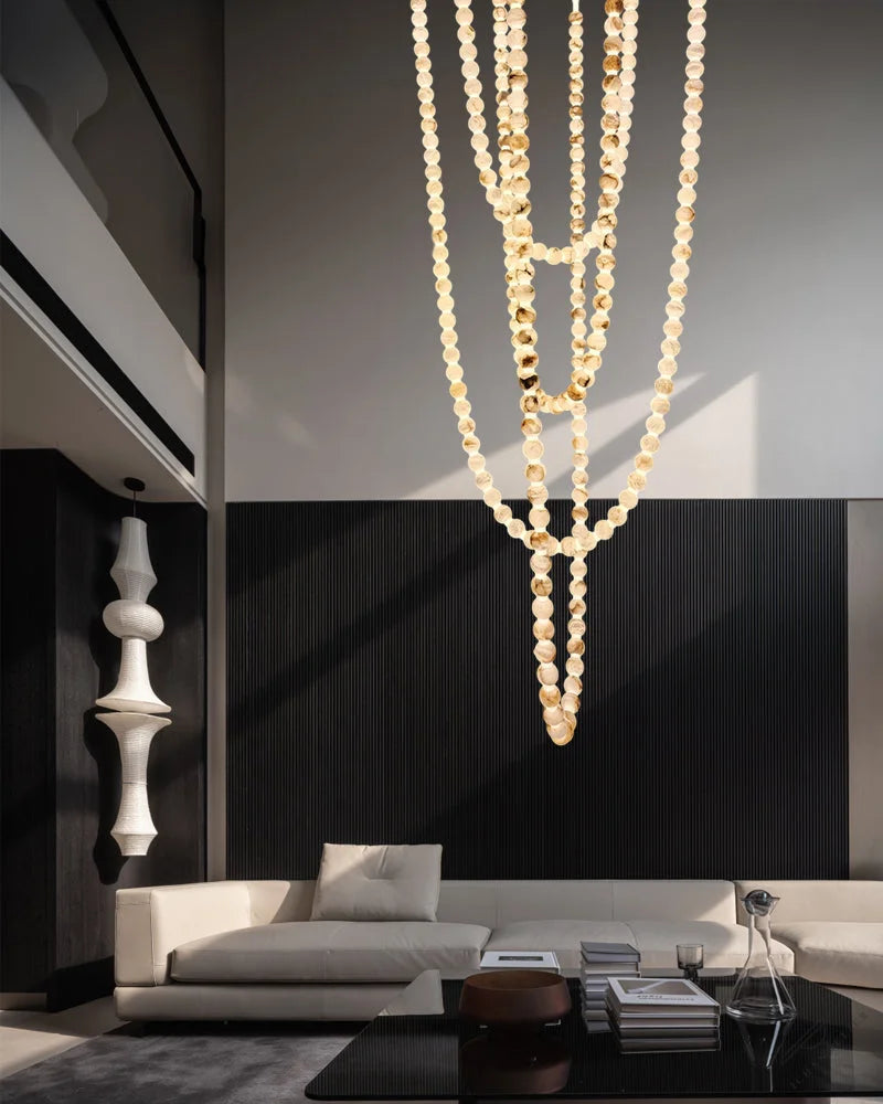 Modern LED Natural Alabaster Globes Beads Hanging Chandelier Indoor Lighting Fixture