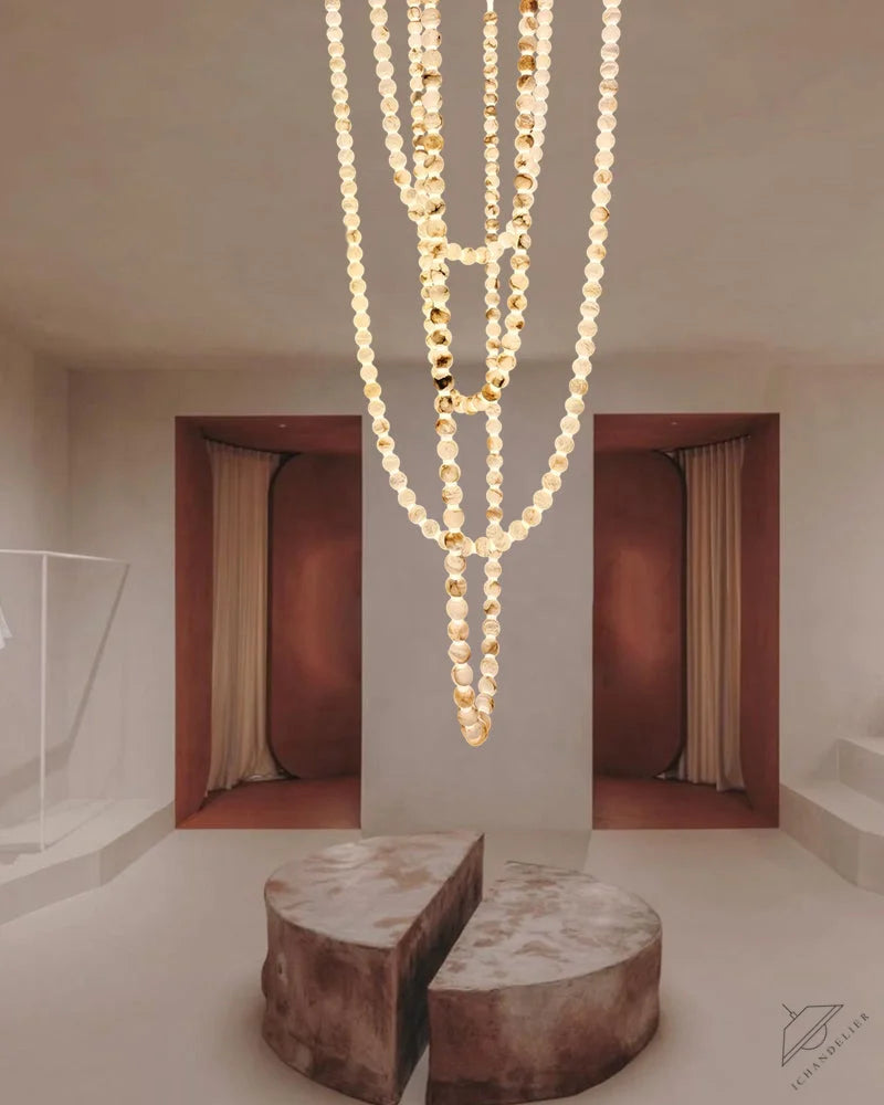Modern LED Natural Alabaster Globes Beads Hanging Chandelier Indoor Lighting Fixture