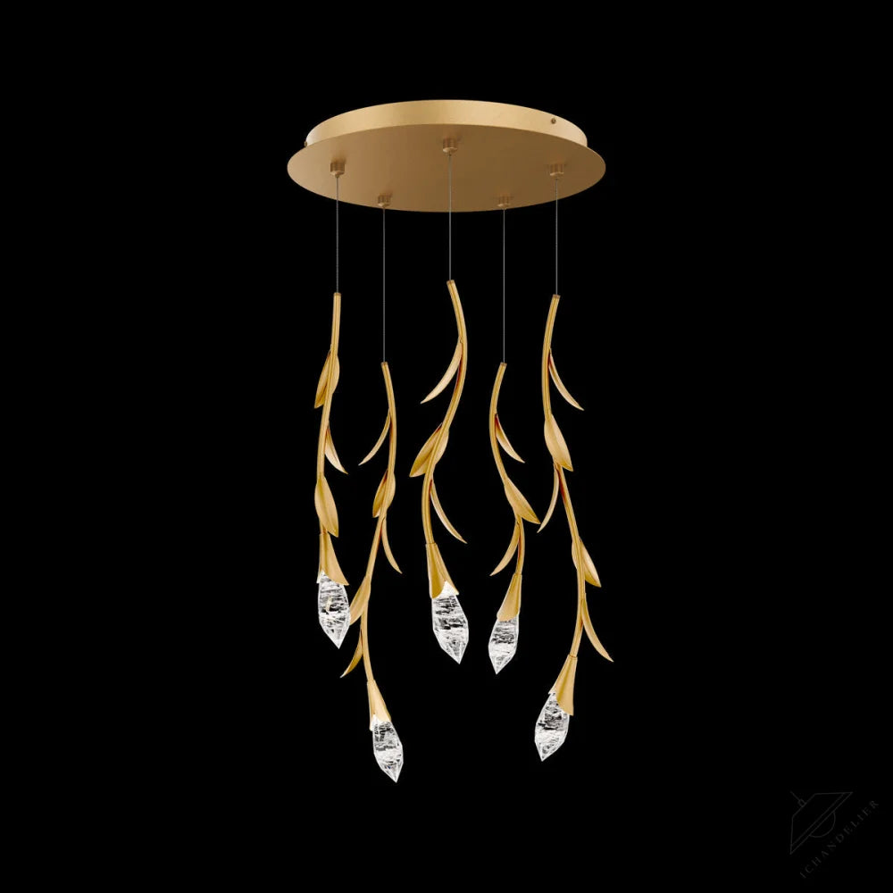 Modern Luxury Floating Branches Floral Crystal Chandelier with Round Canopy for High-ceiling