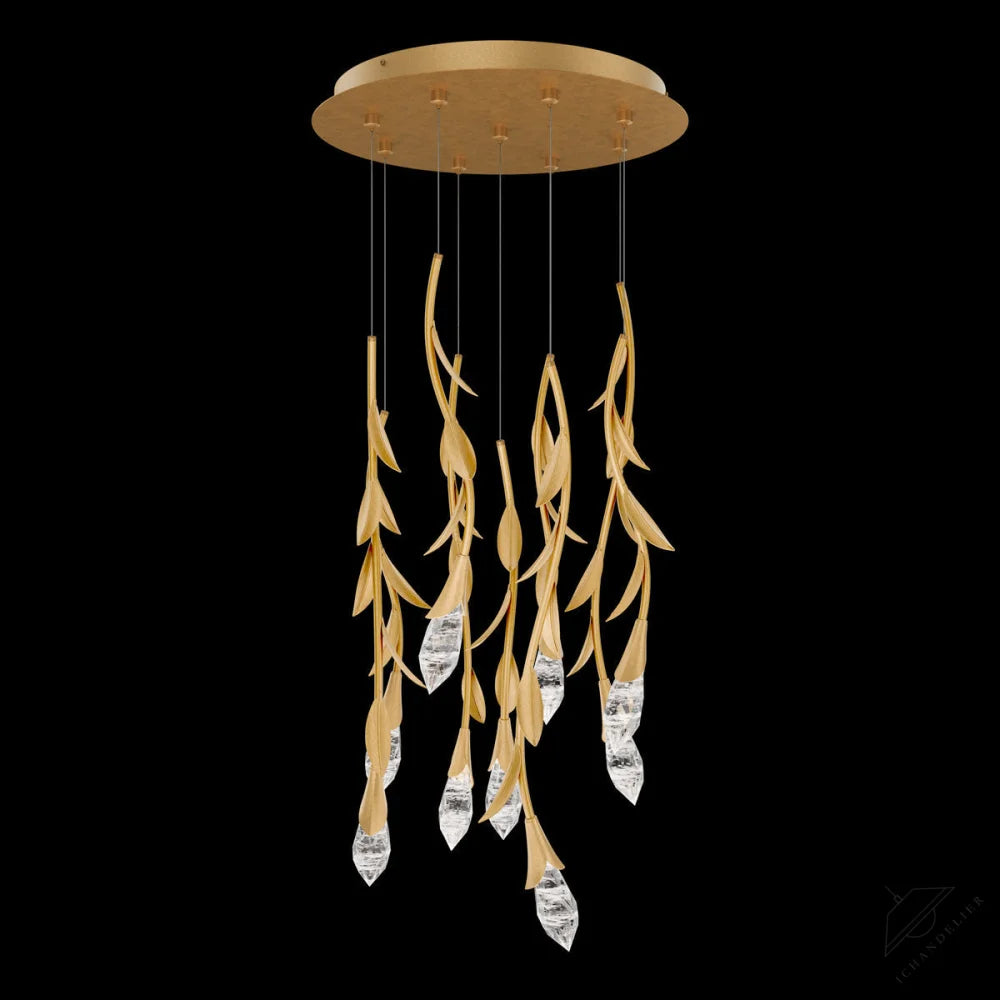 Modern Luxury Floating Branches Floral Crystal Chandelier with Round Canopy for High-ceiling