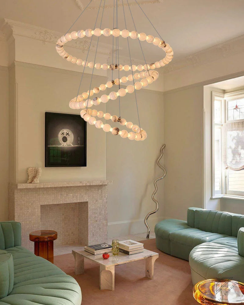 Modern Pearl Alabaster Necklace Circle Double Chandelier by dimming