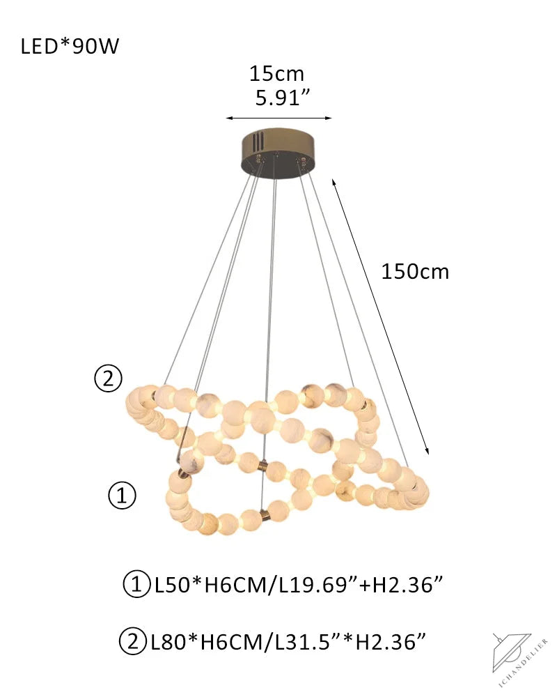 Modern Pearl Alabaster Necklace Circle Double Chandelier by dimming