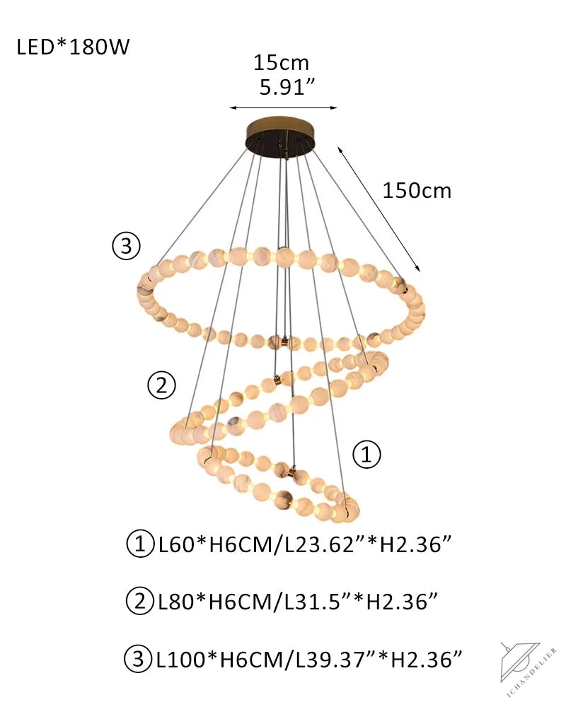 Modern Pearl Alabaster Necklace Circle Double Chandelier by dimming