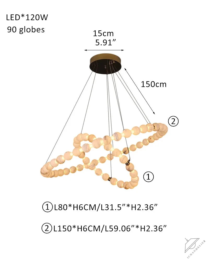Modern Pearl Alabaster Necklace Circle Triple Chandelier with Dia 60+80+100cm