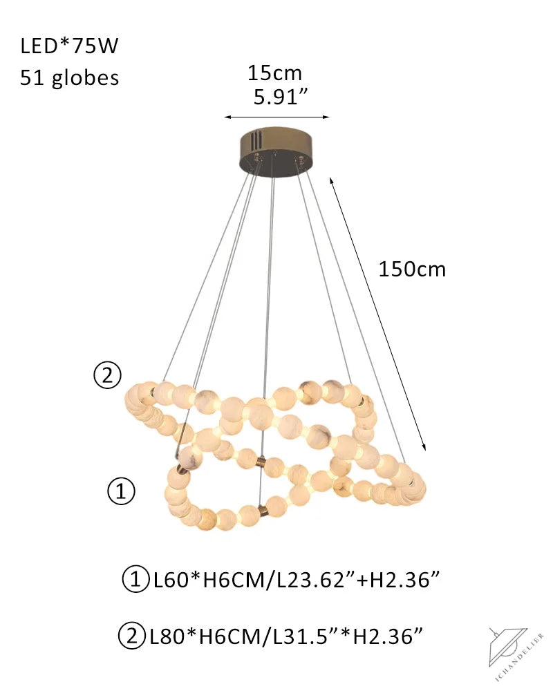 Modern Pearl Alabaster Necklace Circle Triple Chandelier with Dia 60+80+100cm