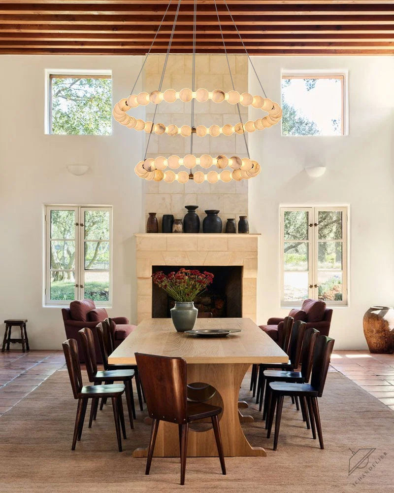 Modern Pearl Alabaster Necklace Circle Triple Chandelier with Dia 60+80+100cm
