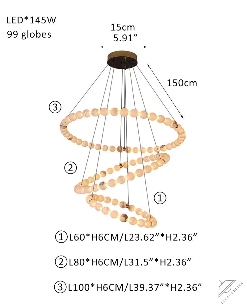 Modern Pearl Alabaster Necklace Circle Triple Chandelier with Dia 60+80+100cm