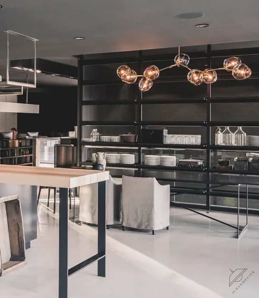 Modern Sputnik Smoky Gray/Amber Glass Branch Chandelier for Kitchen Island/Dining Room