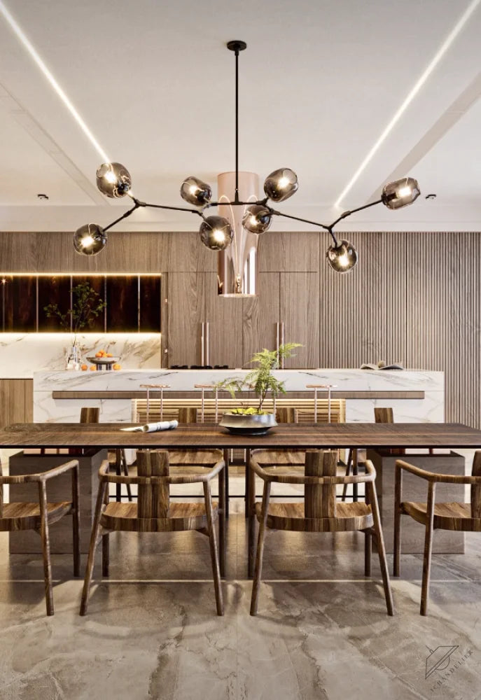 Modern Sputnik Smoky Gray/Amber Glass Branch Chandelier for Kitchen Island/Dining Room